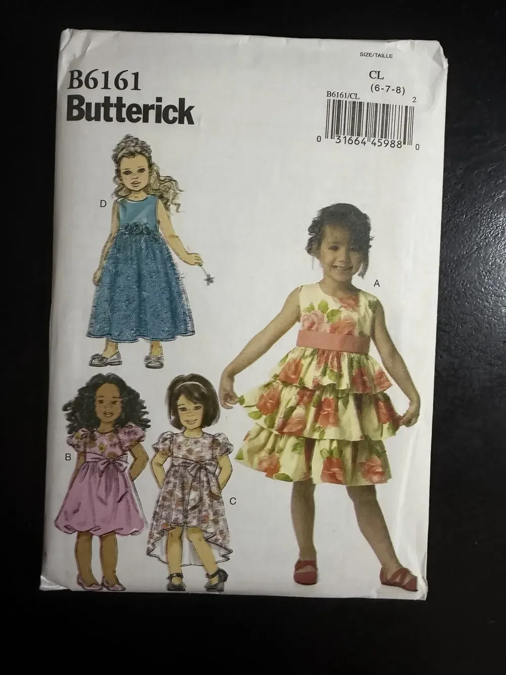 Butterick B6161 Sewing Pattern Girls' Tiered Dresses 3 Other Styles Size (6 7 8)